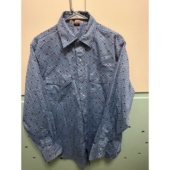 Vatrenus Other - Vatrenus FR Flame Resistant Work Shirt Mens Medium Blue Geometric Snap Western